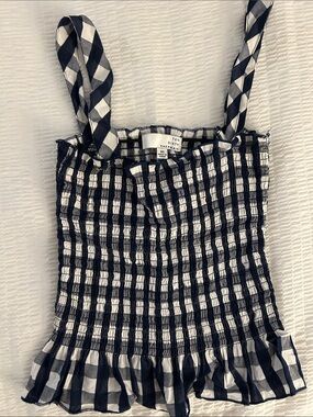 Topshop Navy and White Gingham Smocked Camisoley